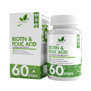 Natural Supp Biotin &amp; Folic Acid, 60 капсул