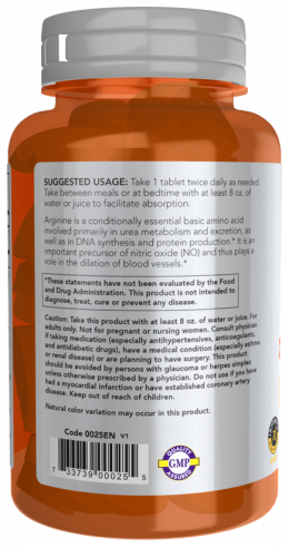 NOW L-Arginine 1000 mg, 60 таблеток