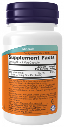 NOW Zinc Picolinate 50 mg, 60 капсул